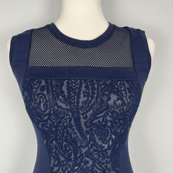 BCBGMaxAzria Dayln Womens Sleeveless Mini Dress Navy Blue Lace Mesh size XXS - Picture 2 of 13